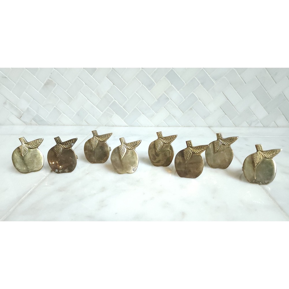 Vtg Brass Apple Napkin Rings 2.25" Tall Set of 8 Country Orchard Farmhouse Decor